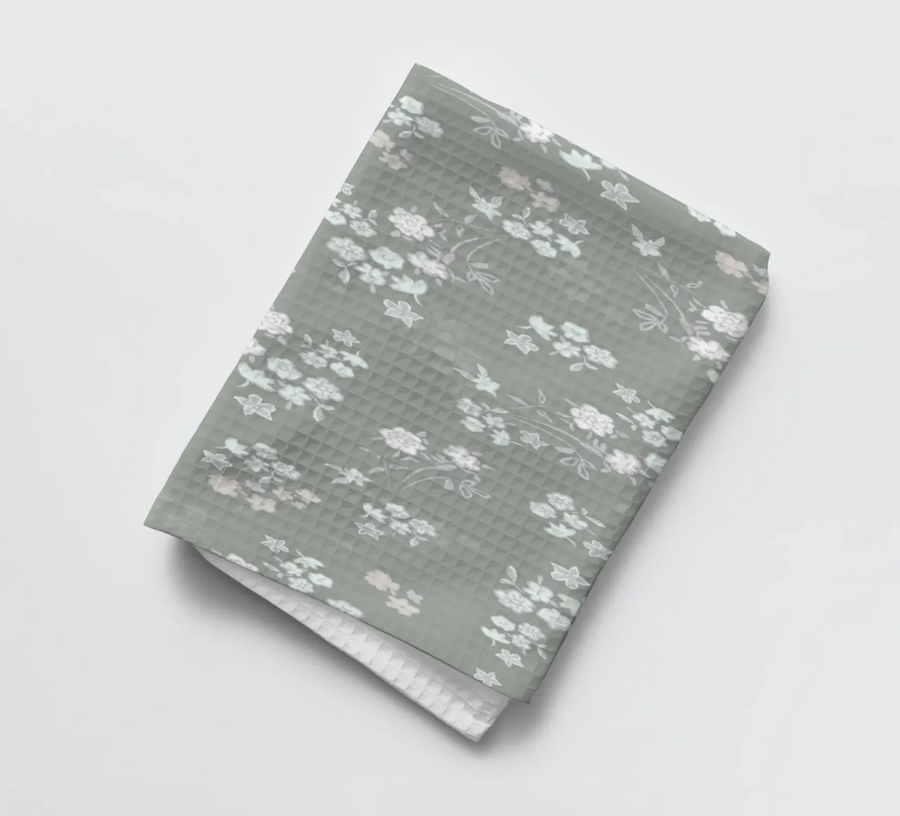 Motif blanc avec fond vert torchon de gulsengunel