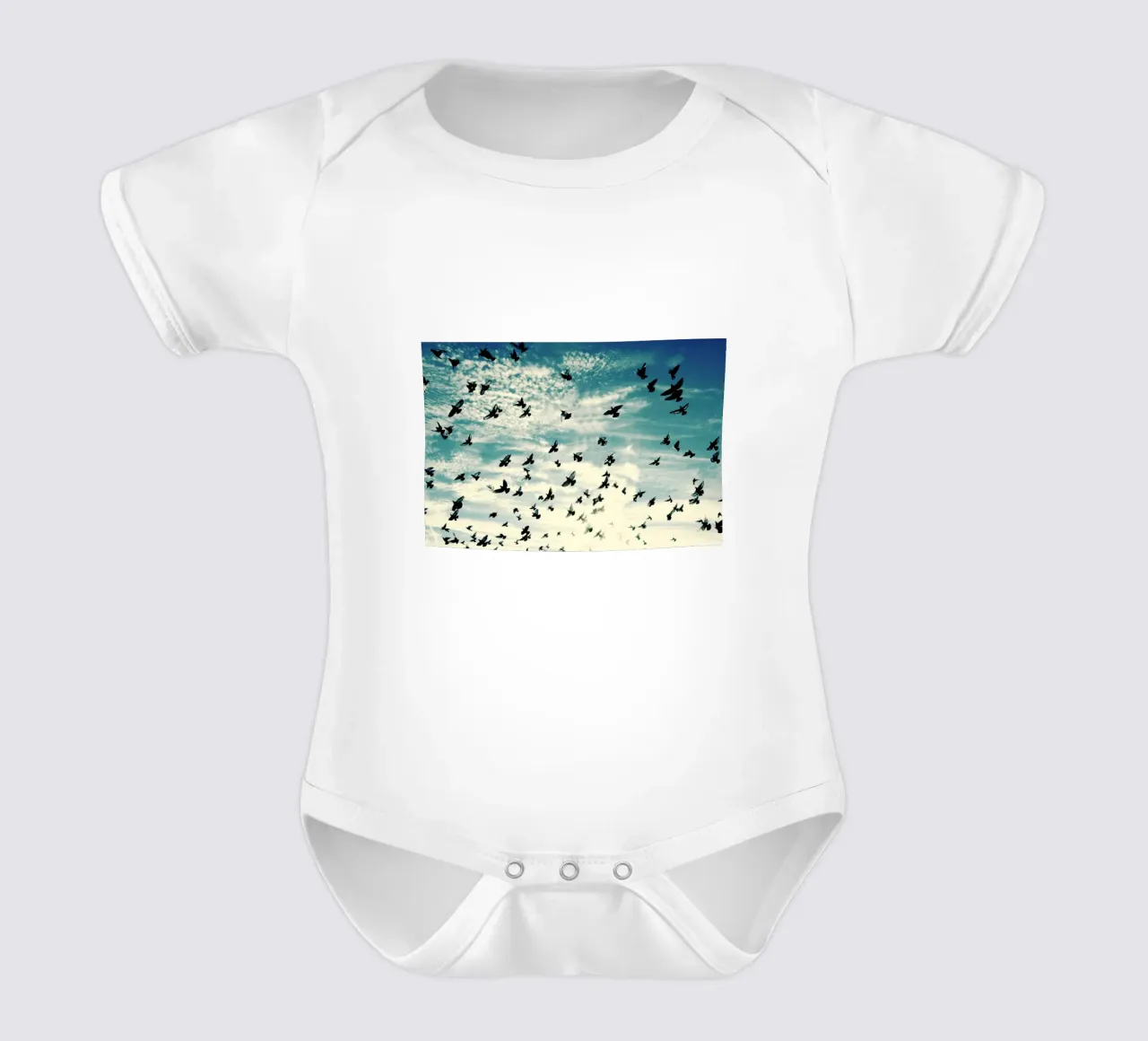 Flying Birds short-sleeve baby romper by KISSA STUDIO
