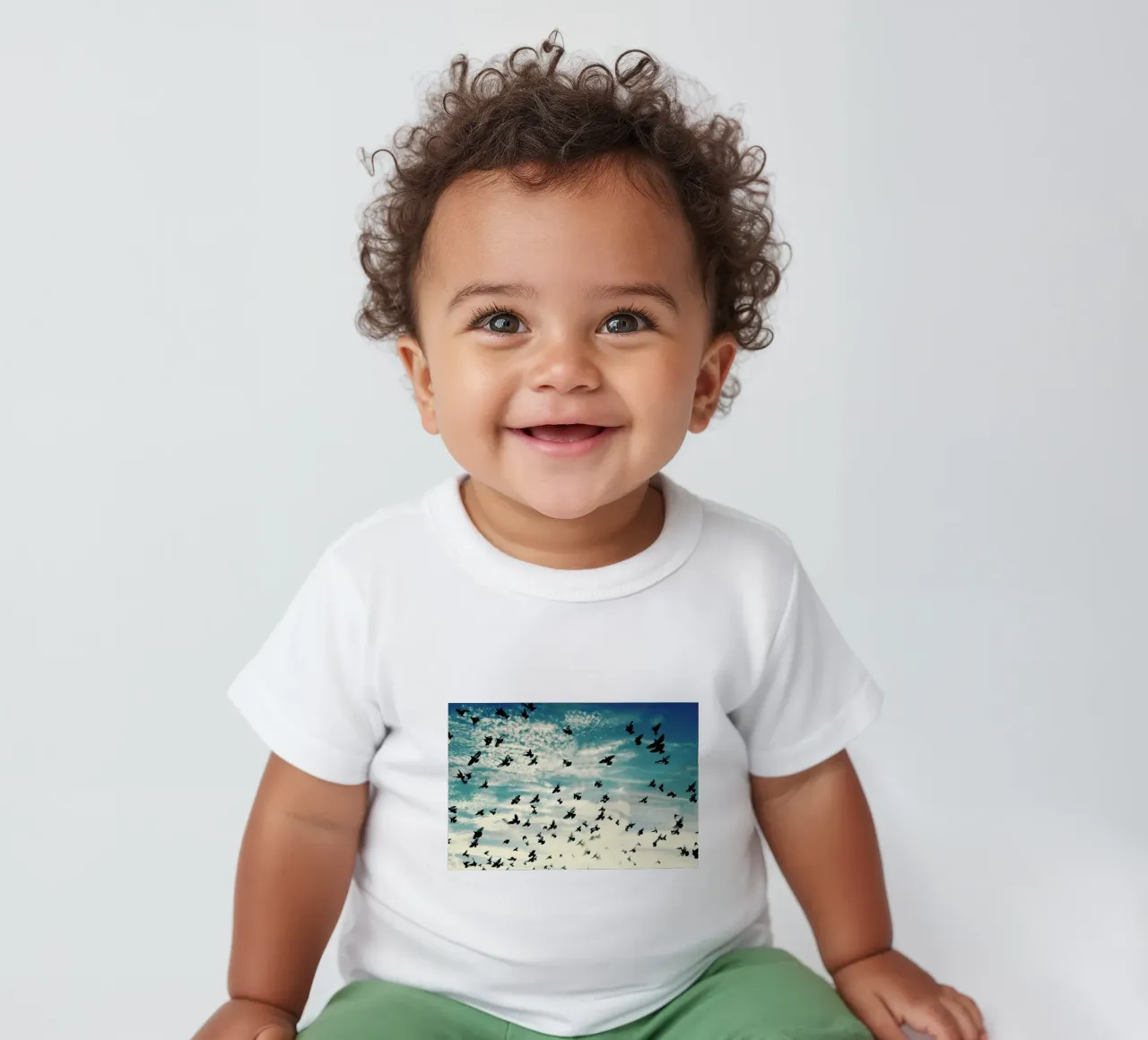 Flying Birds baby t-shirt by KISSA STUDIO