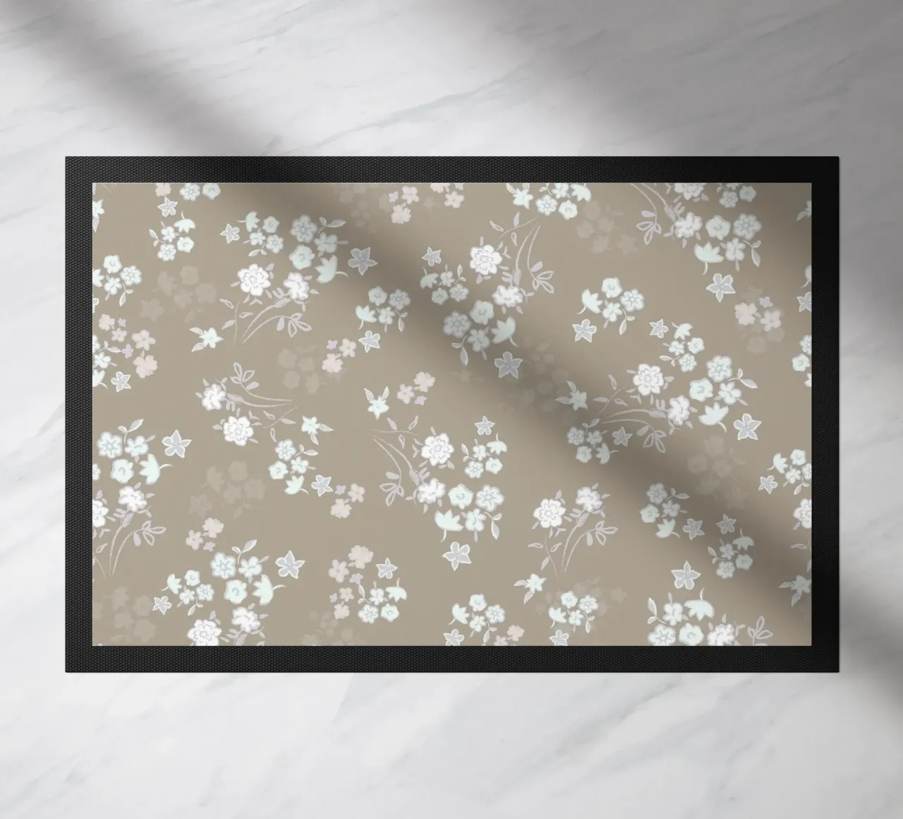 White ditsy pattern with brown background doormat by gulsengunel