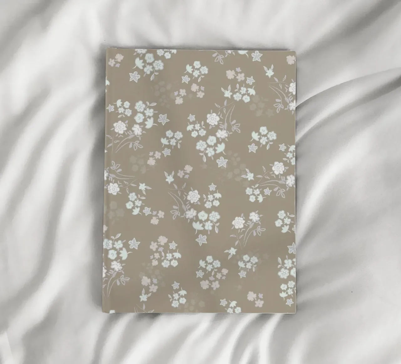 White ditsy pattern with brown background notebook by gulsengunel