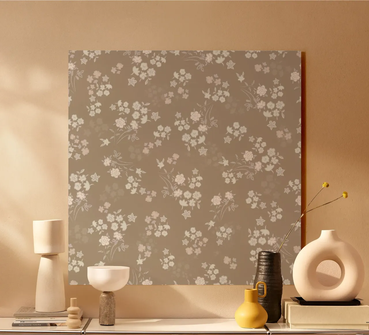 White ditsy pattern with brown background forex plate by gulsengunel