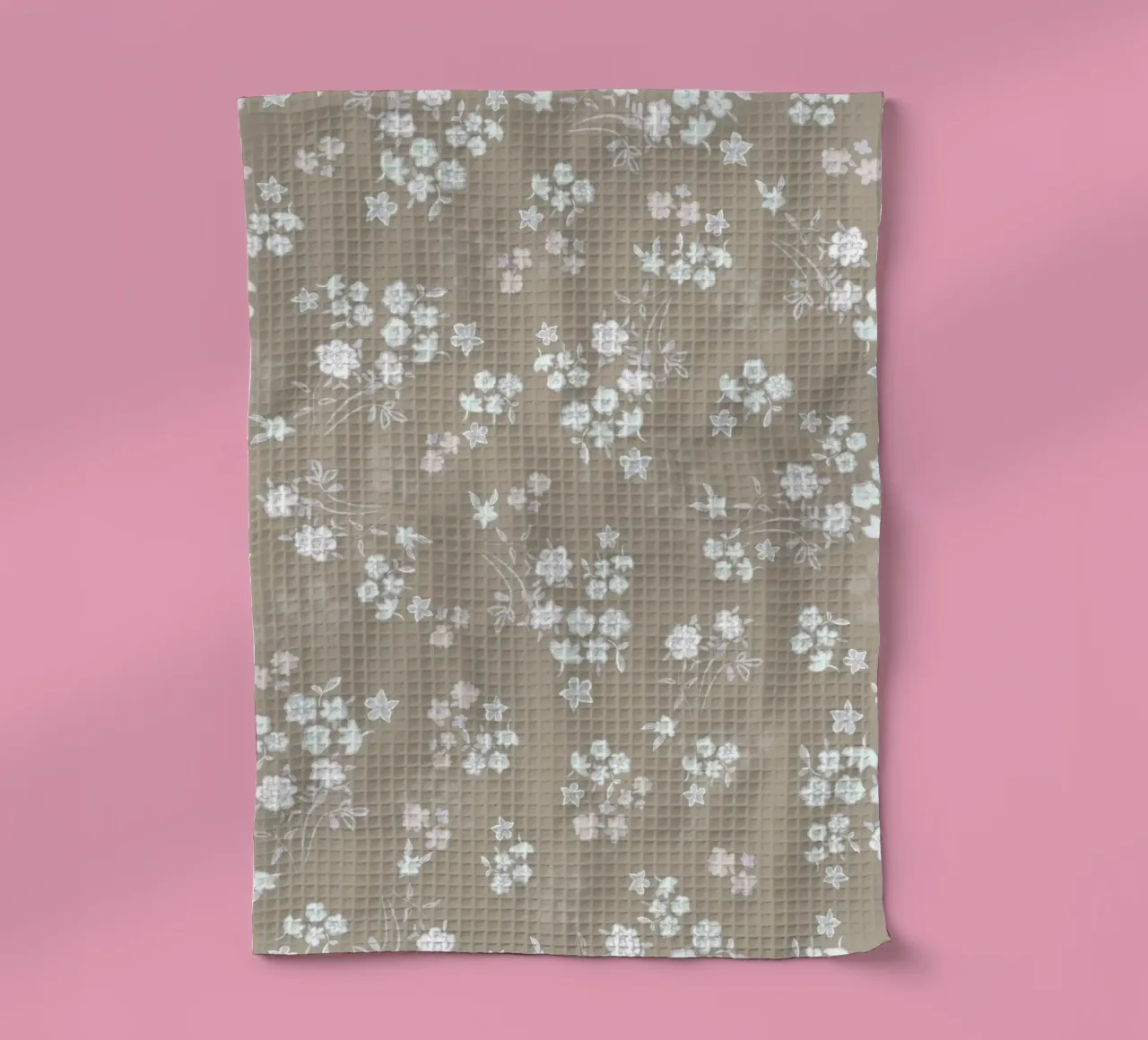 White ditsy pattern with brown background tea towel by gulsengunel