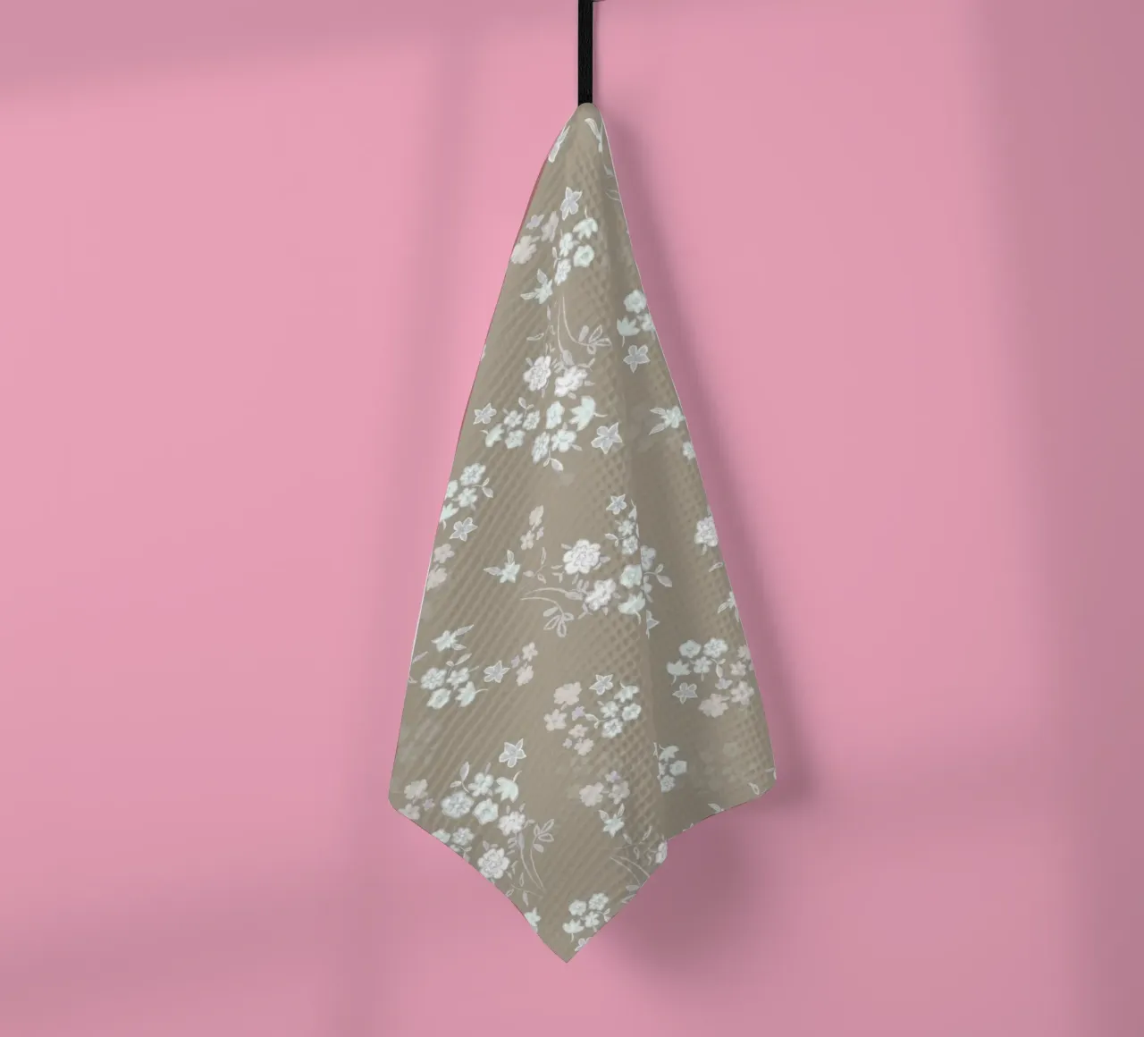 White ditsy pattern with brown background tea towel by gulsengunel