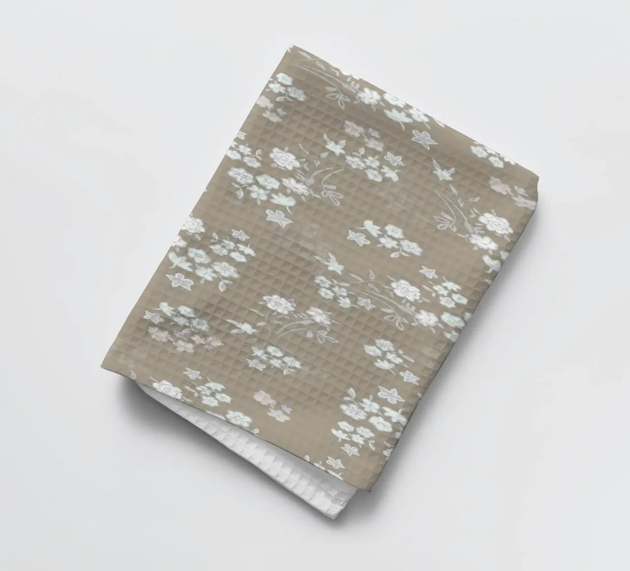 White ditsy pattern with brown background tea towel by gulsengunel