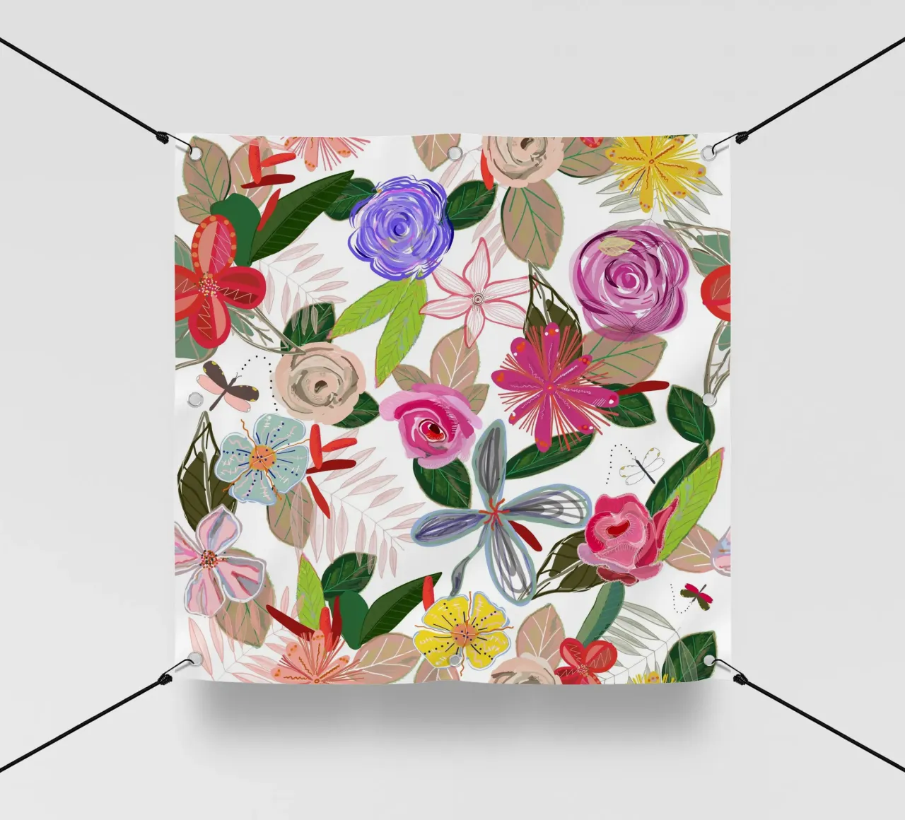 Vivaci fiori botanici colorati bianchi telo in pvc da gulsengunel