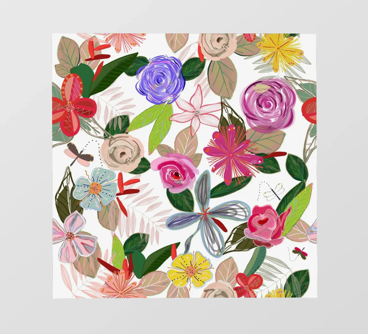 Vivaci fiori botanici colorati bianchi telo in pvc da gulsengunel
