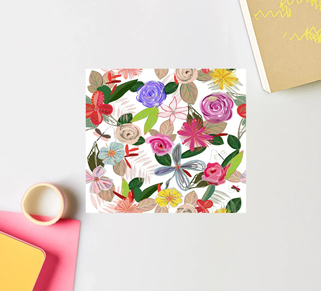 Vivaci fiori botanici colorati bianchi adesivo da gulsengunel