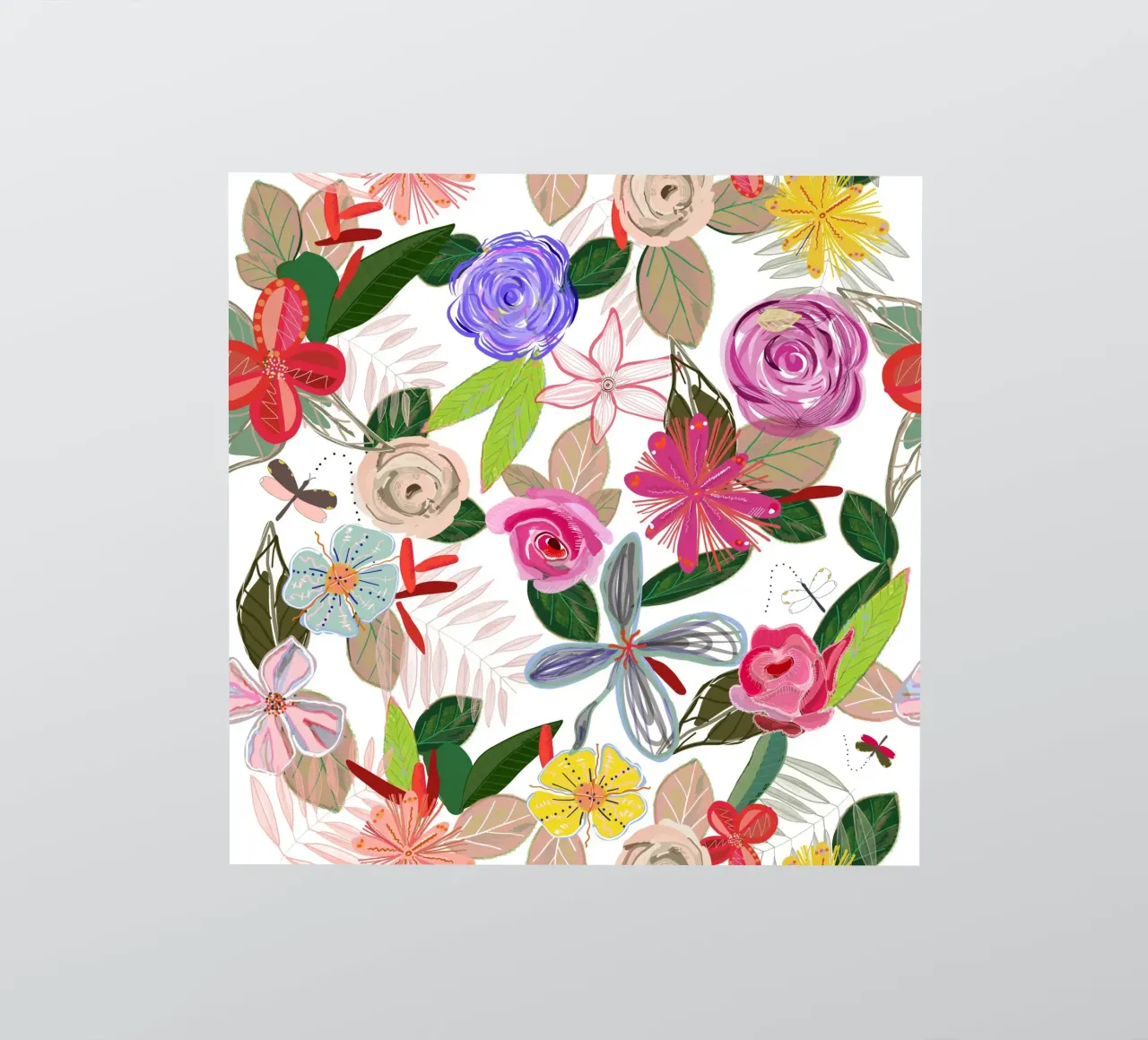 Vivaci fiori botanici colorati bianchi adesivo da gulsengunel