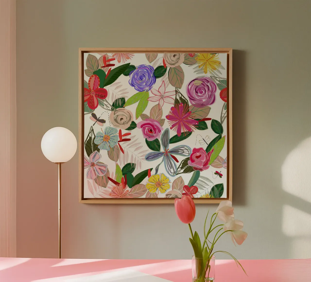 Vivaci fiori botanici colorati bianchi tela da gulsengunel
