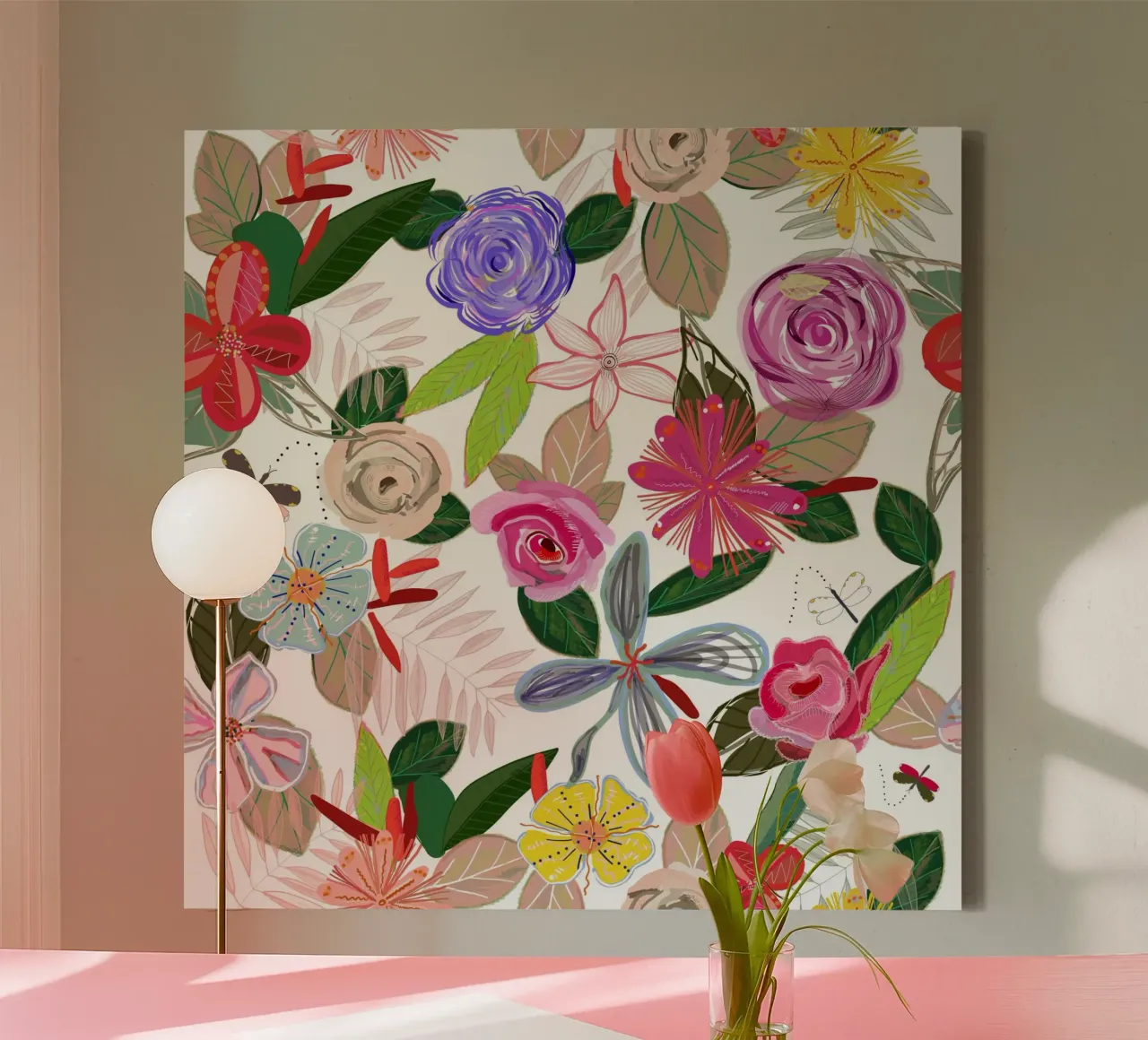 Vivaci fiori botanici colorati bianchi tela da gulsengunel