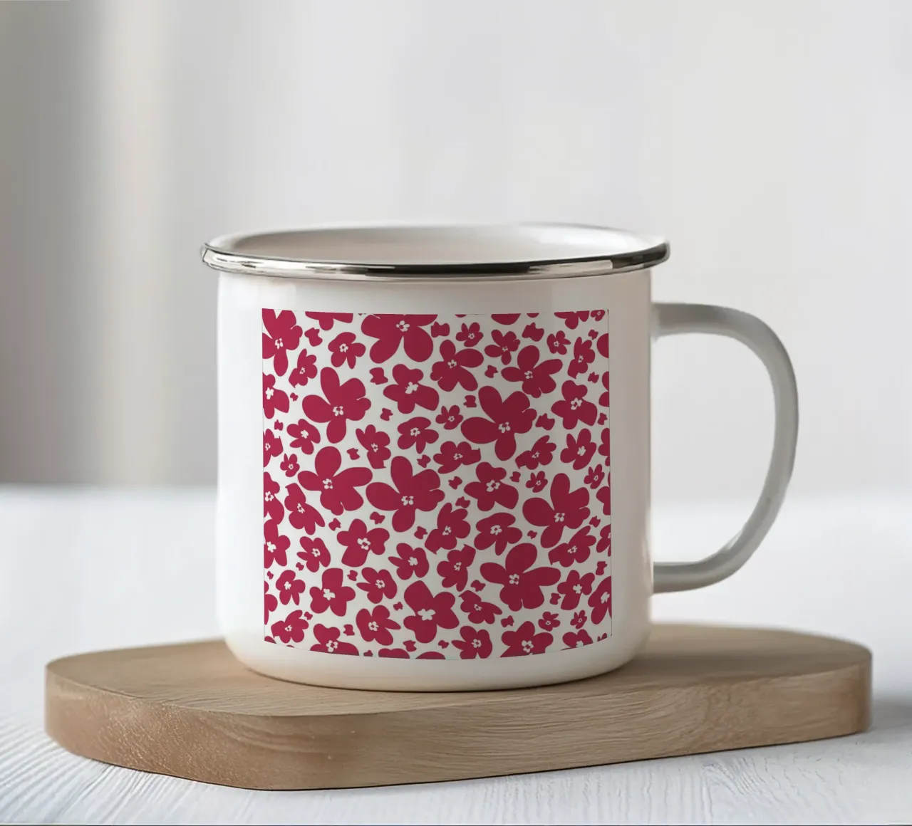 Viva magenta campo di fiori bianchi tazza in smalto da gulsengunel