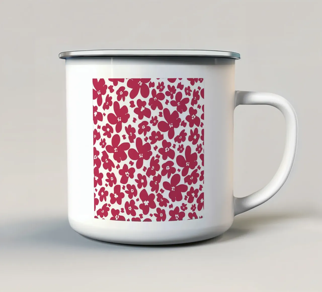 Viva magenta campo di fiori bianchi tazza in smalto da gulsengunel