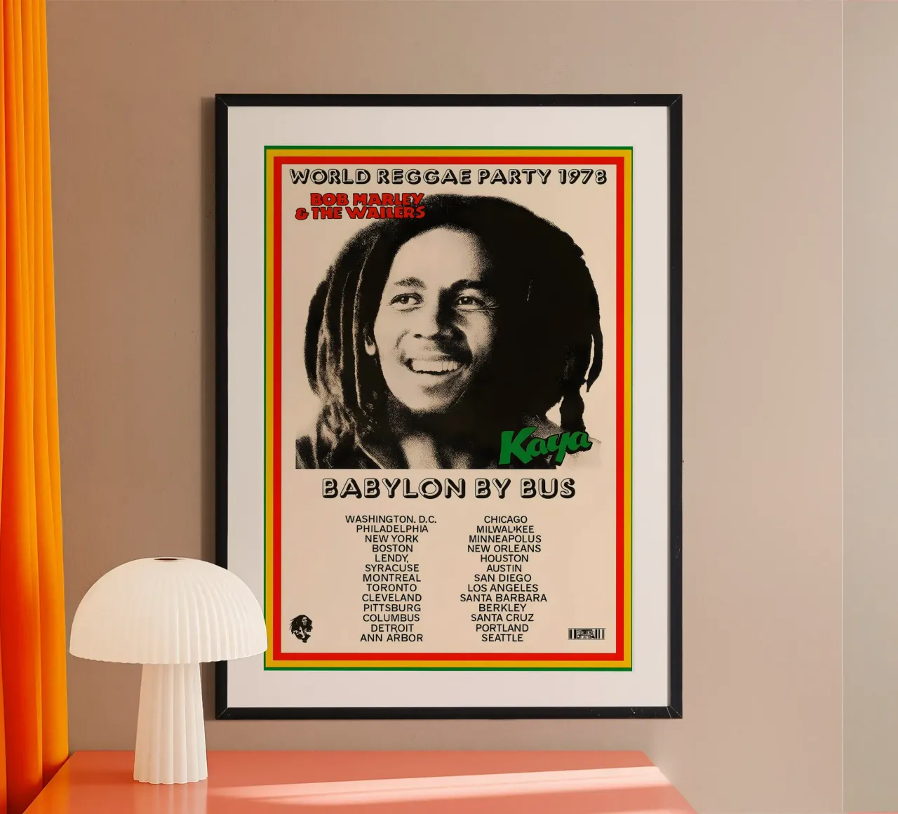 Bob Marley Original 1978 Babylon By Bus Tour Concert Poster poster con telaio in legno da DGUnder