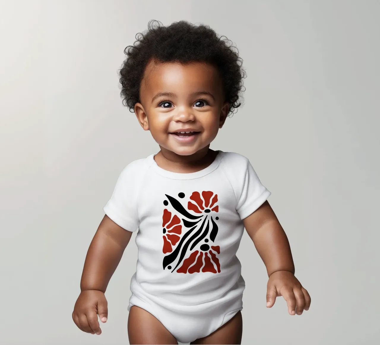Ruby Petals -  Abstract Flowers and Black Leaves body neonato maniche corte da Dream Print Designs