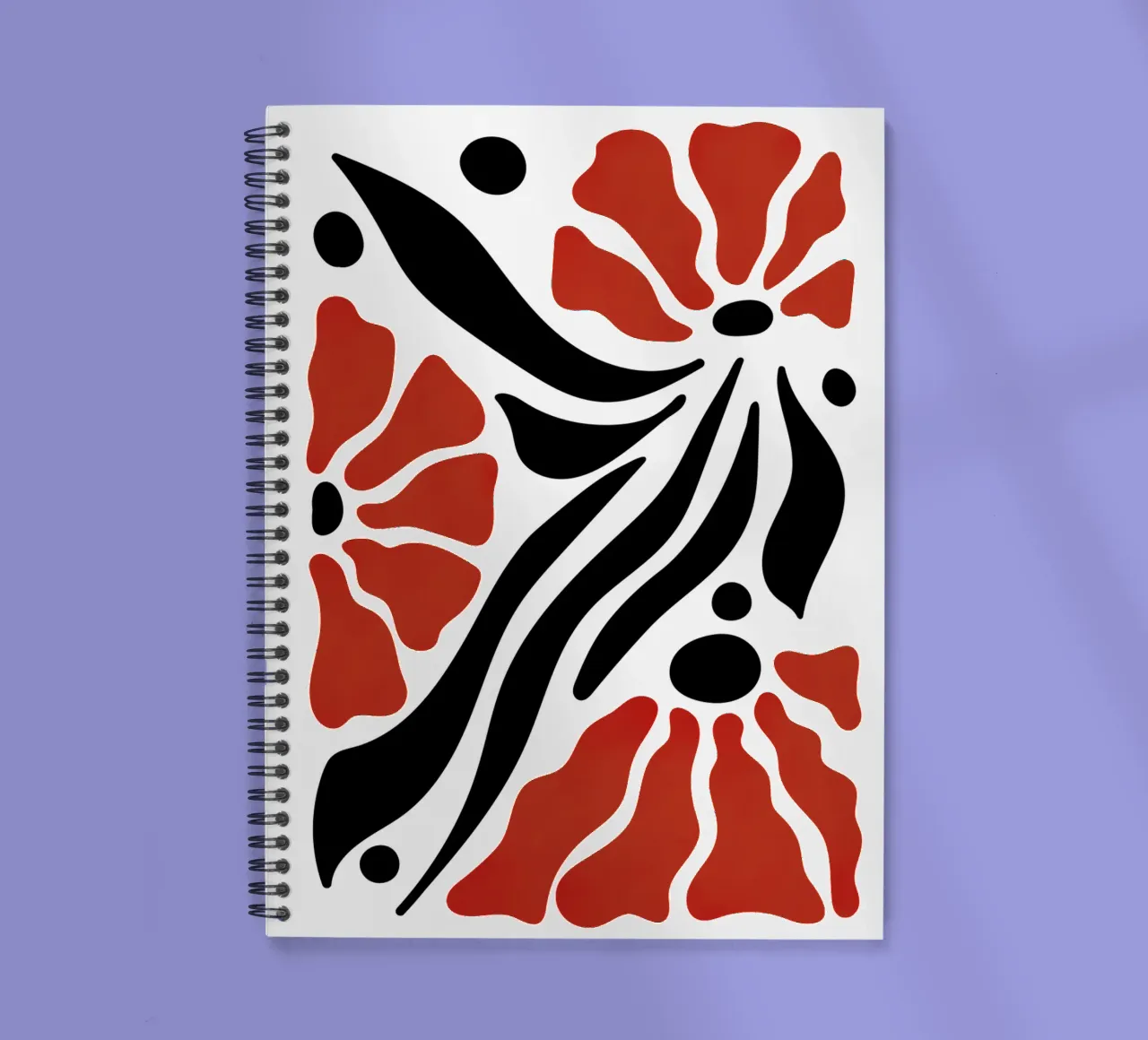 Ruby Petals -  Abstract Flowers and Black Leaves spiral notebook by Dream Print Designs
