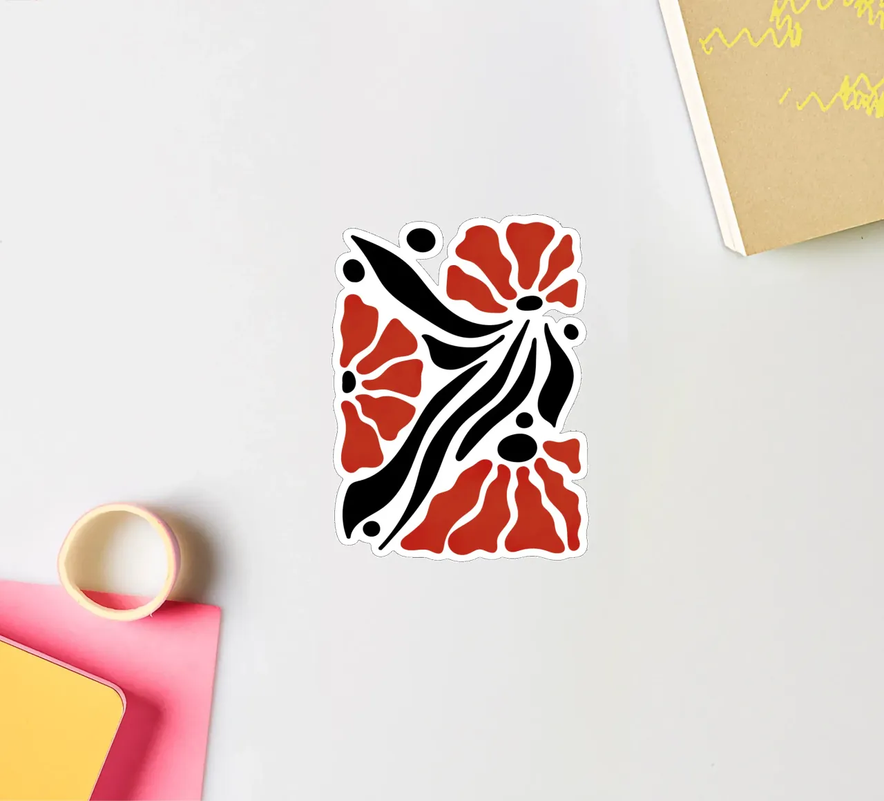 Ruby Petals -  Abstract Flowers and Black Leaves adesivo da Dream Print Designs