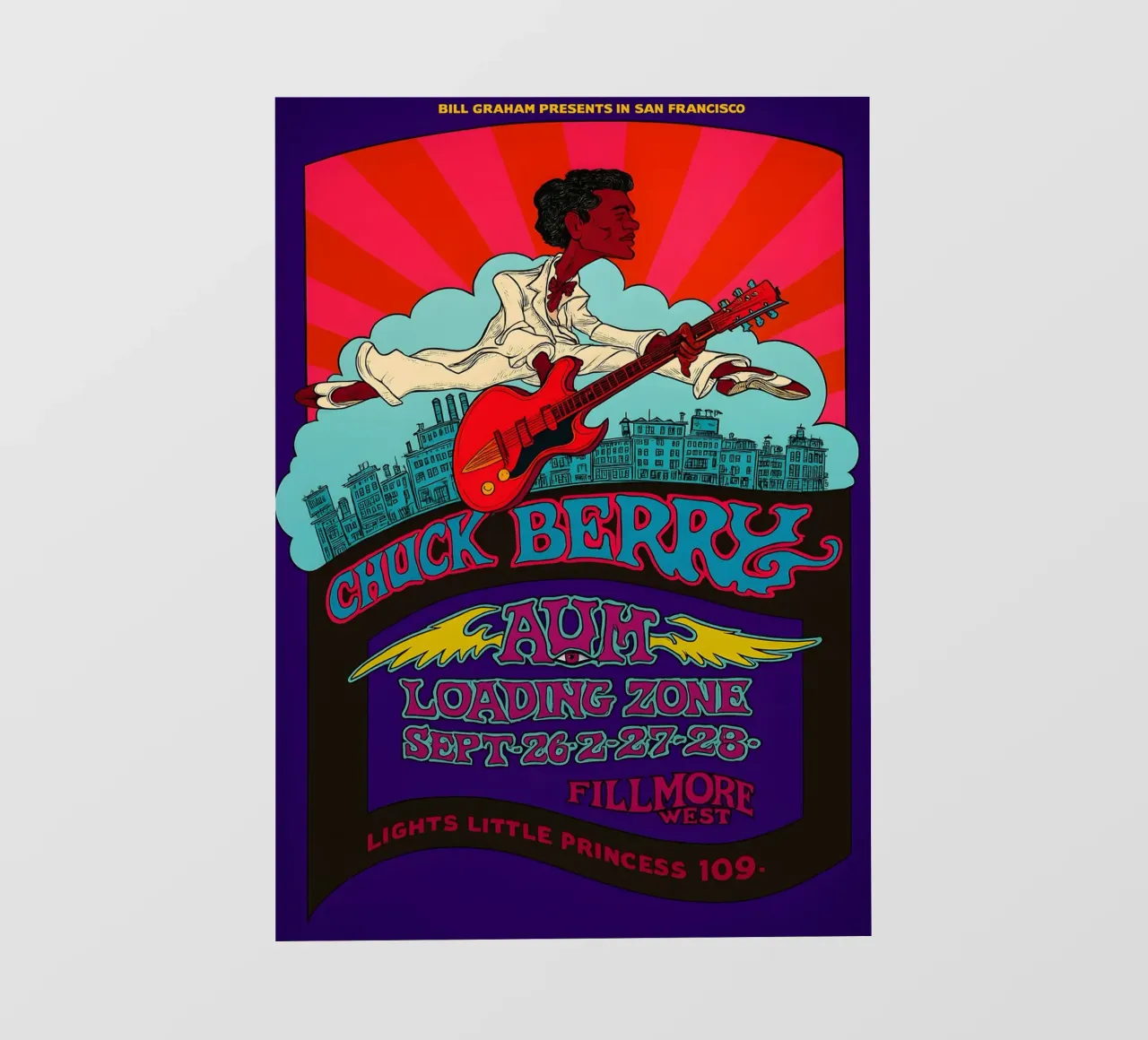 CHUCK BERRY BG 193 FILLMORE concert poster GREG IRONS BILL backlit film by DGUnder