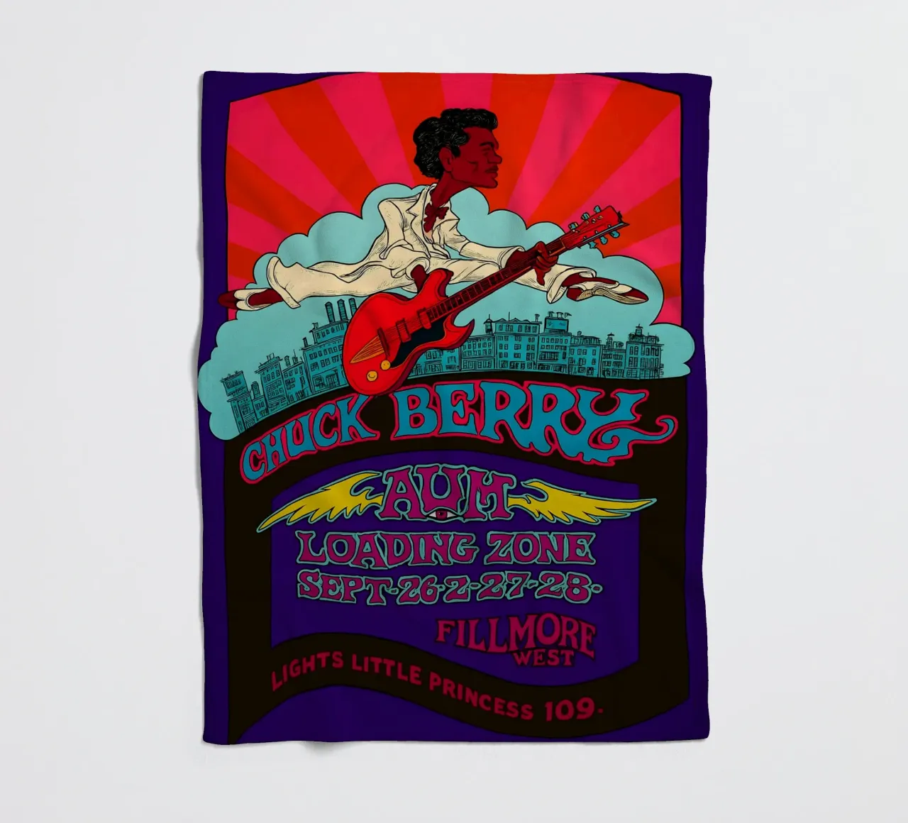 CHUCK BERRY BG 193 FILLMORE concert poster GREG IRONS BILL fleece blanket by DGUnder