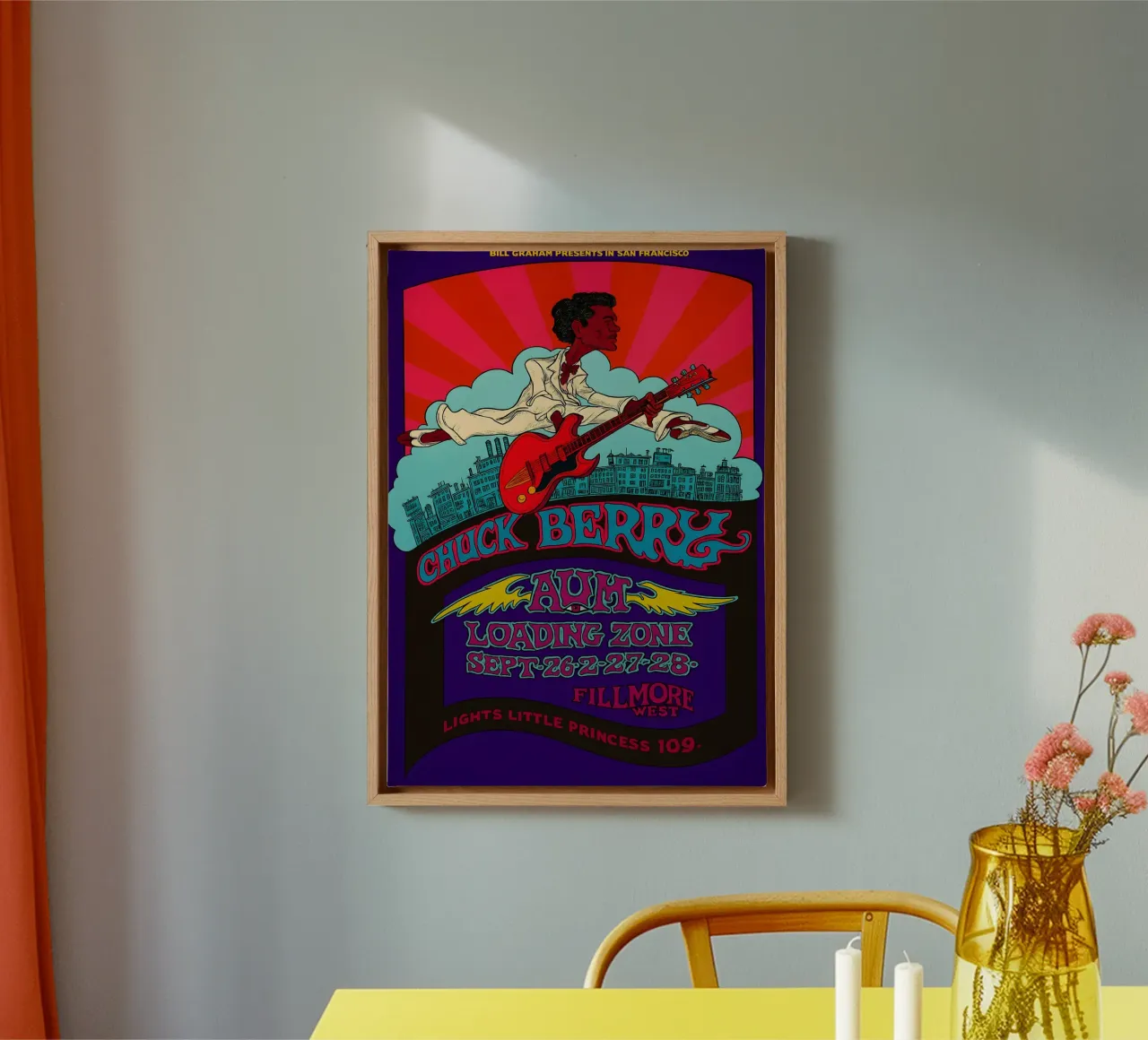 CHUCK BERRY BG 193 FILLMORE concert poster GREG IRONS BILL canvas met Baklijst van DGUnder