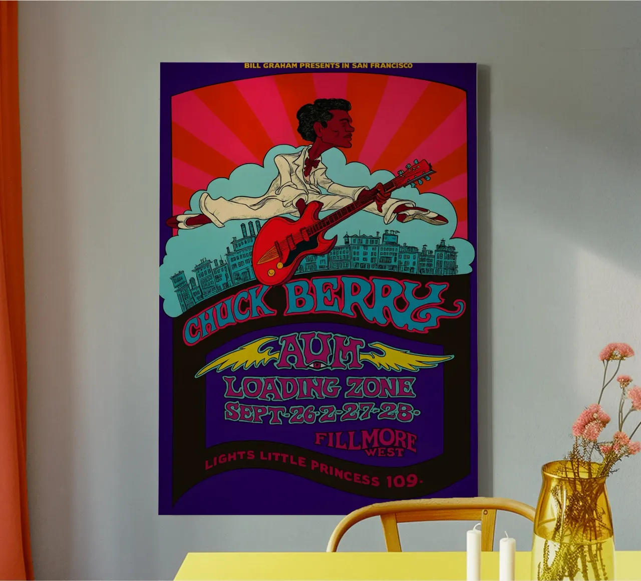 CHUCK BERRY BG 193 FILLMORE concert poster GREG IRONS BILL canvas met Baklijst van DGUnder