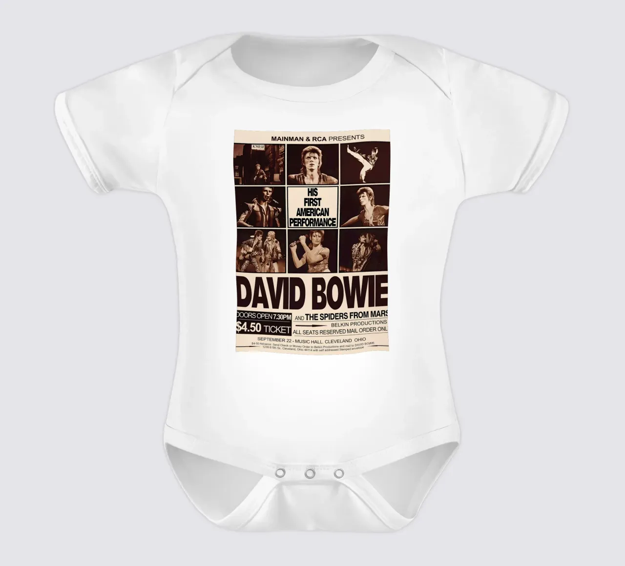 David Bowie 972 First American Concert Poster body neonato maniche corte da DGUnder