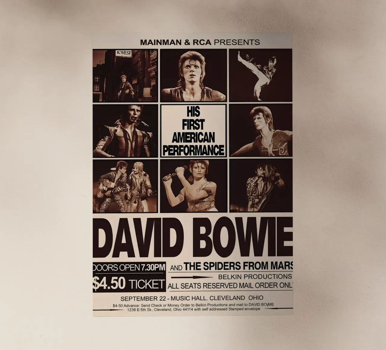 David Bowie 972 First American Concert Poster pellicola backlit da DGUnder