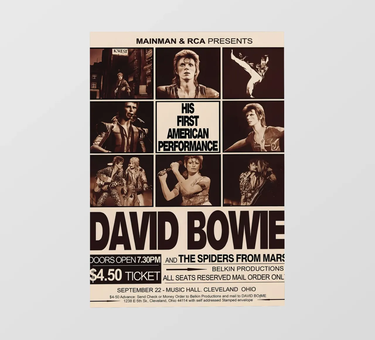 David Bowie 972 First American Concert Poster telo in pvc da DGUnder