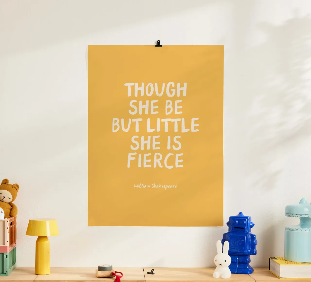 She Is Fierce - Yellow - Nursery & Kids poster with wooden frame by Print52