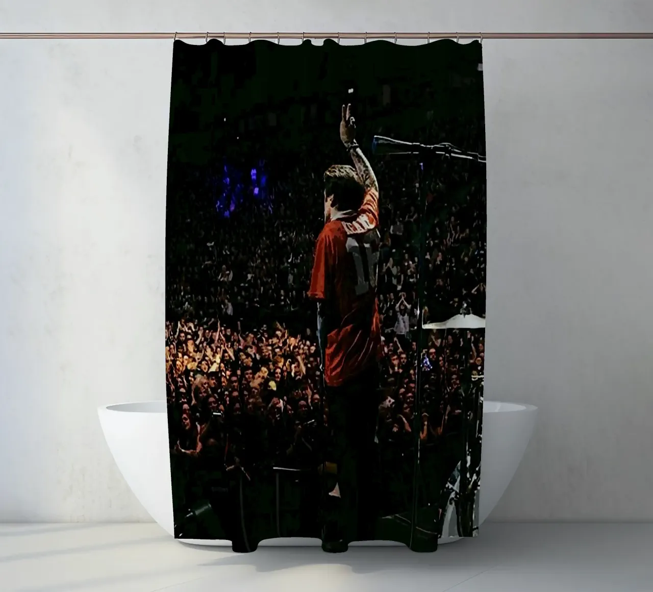 neck deep band shower curtain by vanhesling