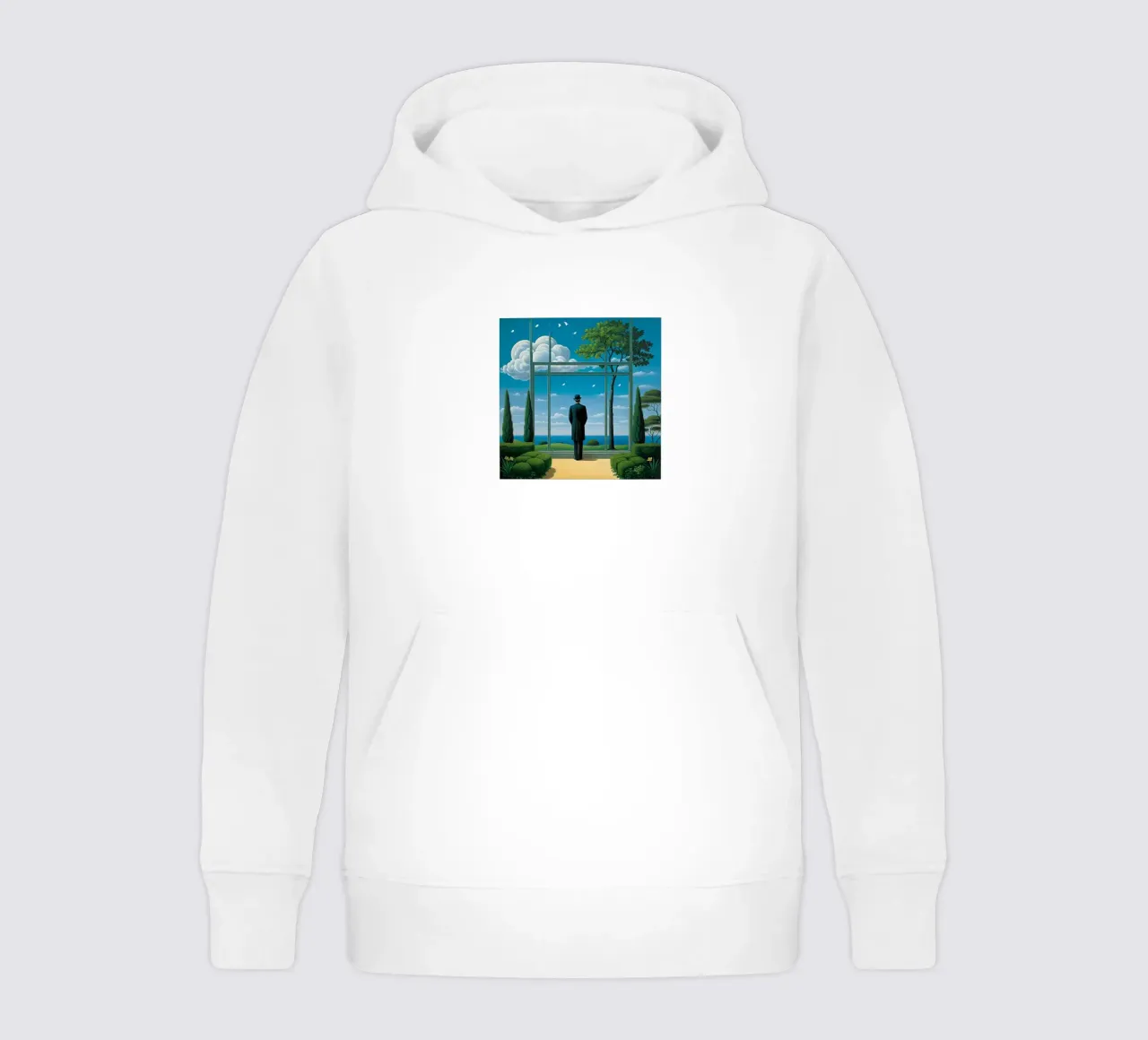 in the style of Rene Magritte kids hoodie by Corene Morar