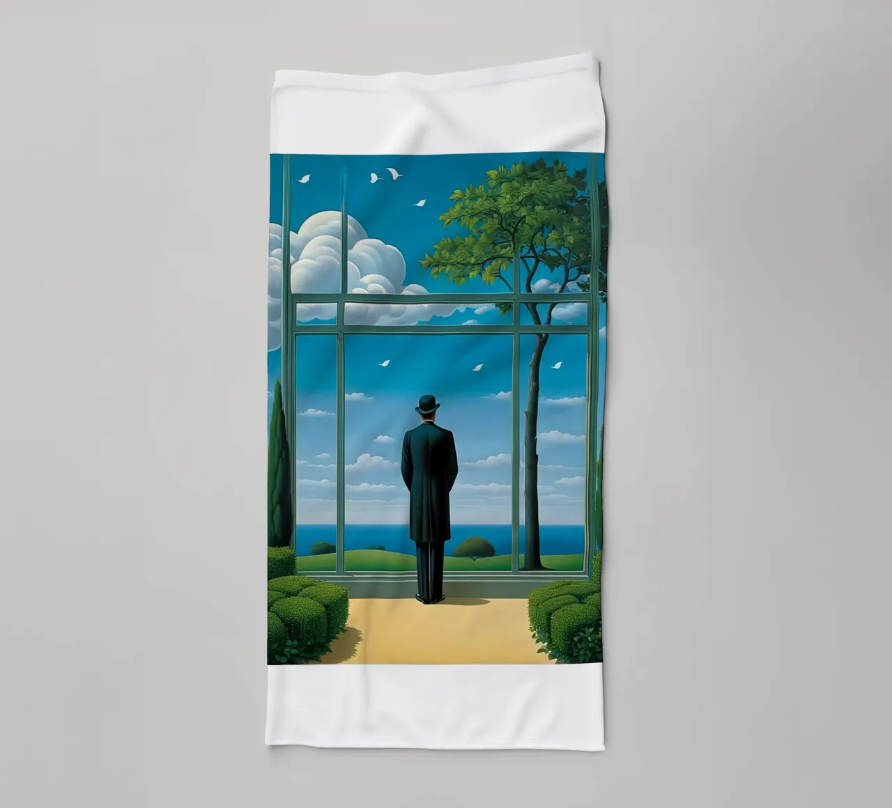 in the style of Rene Magritte towel by Corene Morar