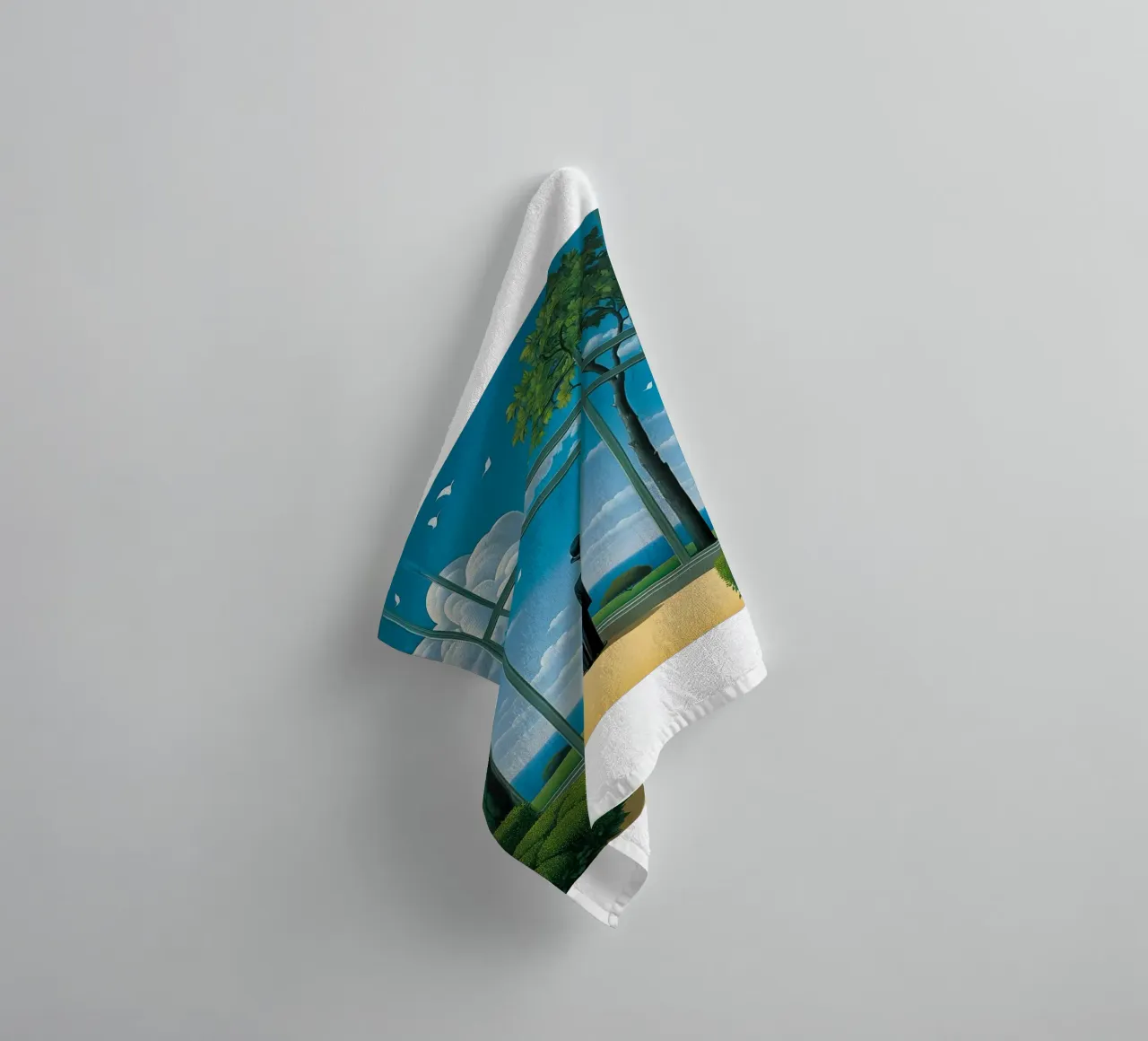 in the style of Rene Magritte towel by Corene Morar