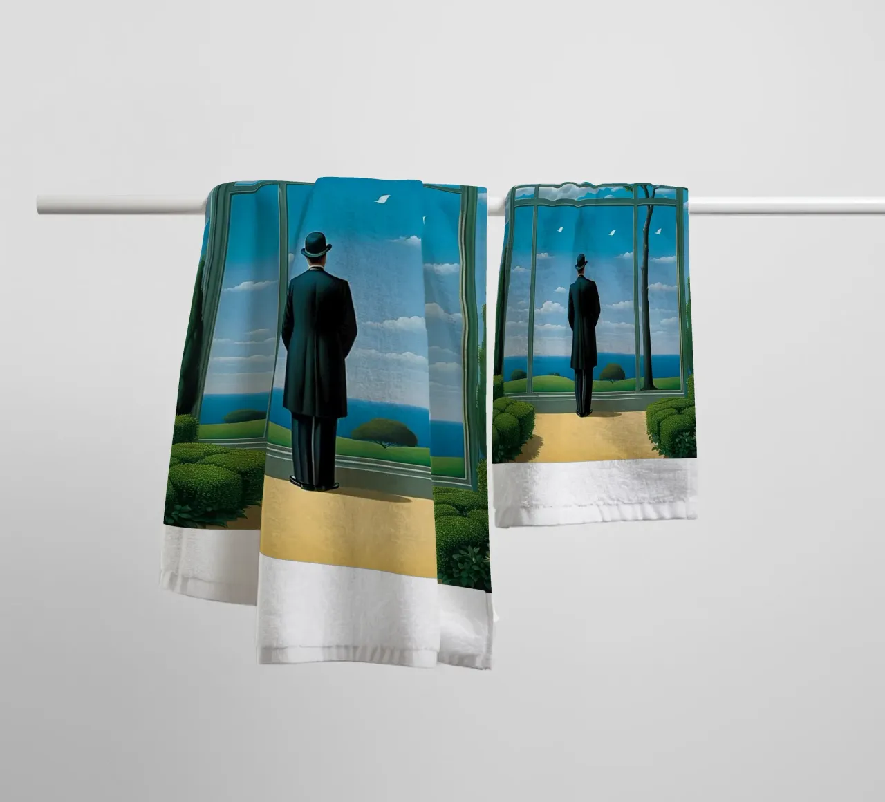 in the style of Rene Magritte towel by Corene Morar