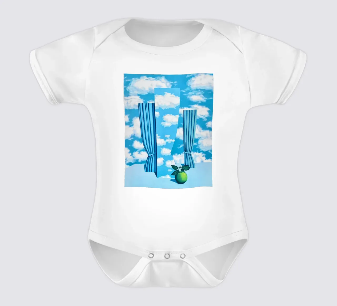 René Magritte The Beautiful World short-sleeve baby romper by Corene Morar