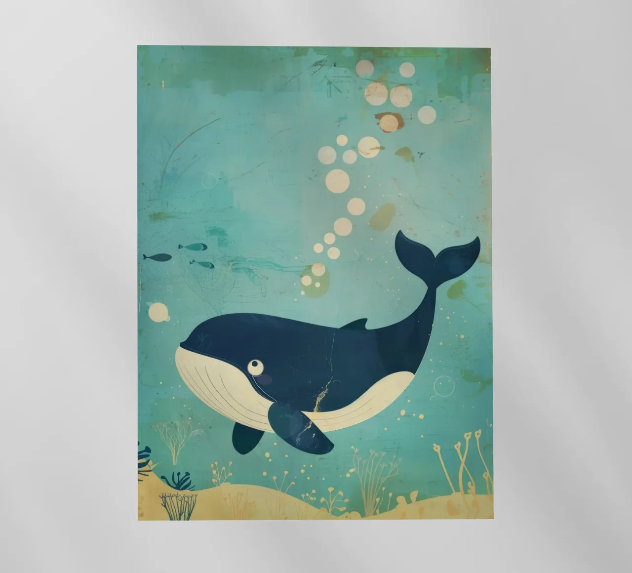 Ballena nadando graciosamente entre peces en un submarino lámina retroiluminada de DesignDoodle