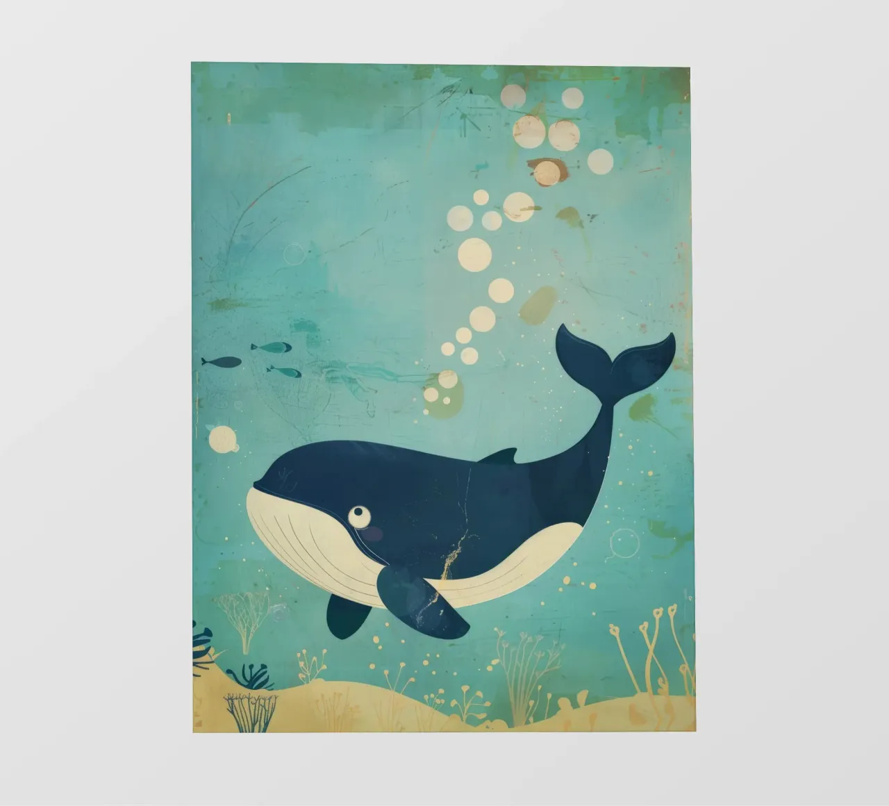 Ballena nadando graciosamente entre peces en un submarino lámina retroiluminada de DesignDoodle