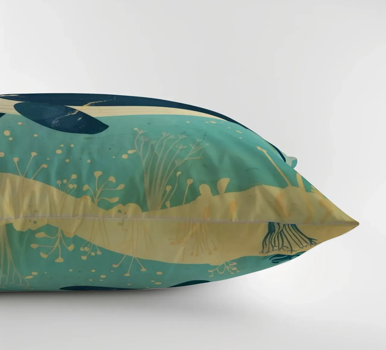 Balena che nuota leggiadra tra i pesci in un ambiente sottomarino cuscino da DesignDoodle