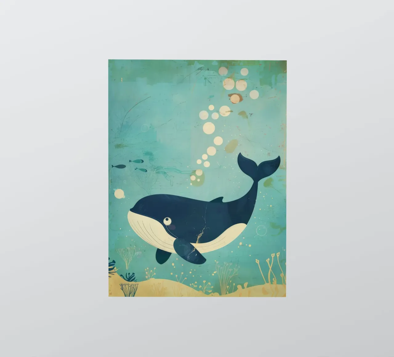 Whale swimming gracefully among fish in an underwater sticker by DesignDoodle