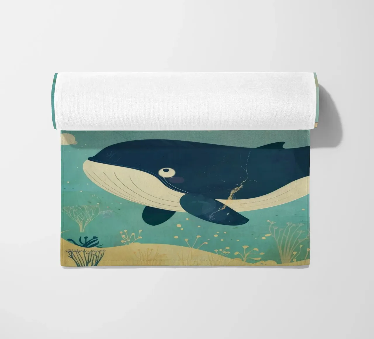 Balena che nuota leggiadra tra i pesci in un ambiente sottomarino telo mare da DesignDoodle