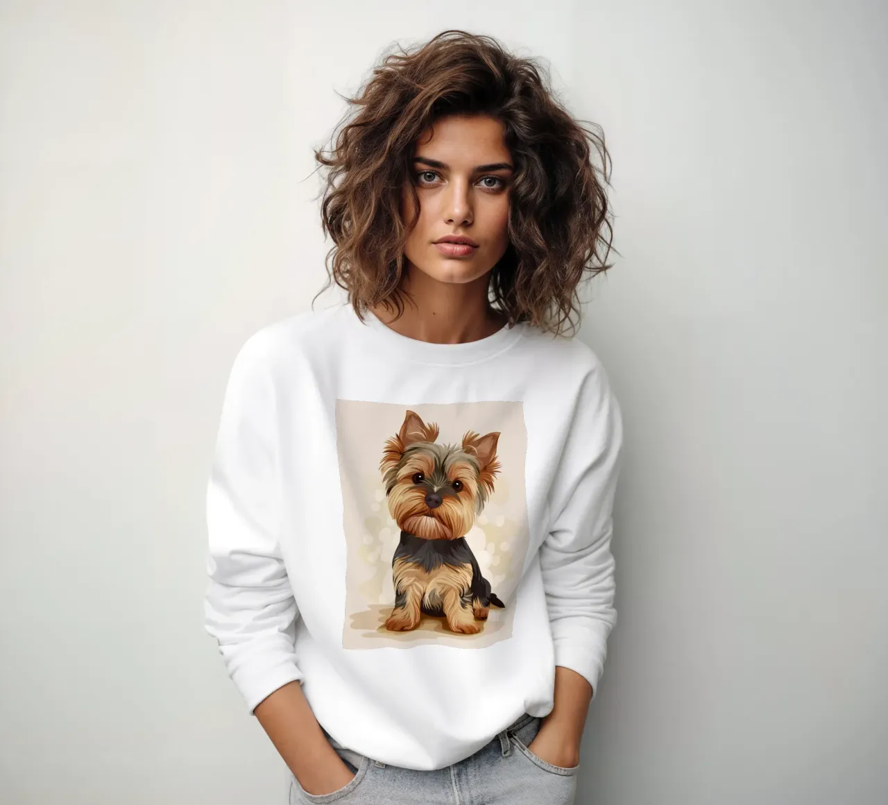 Niedlicher Yorkshire Terrier sitzt und schaut neugierig Sweatshirt von DesignDoodle