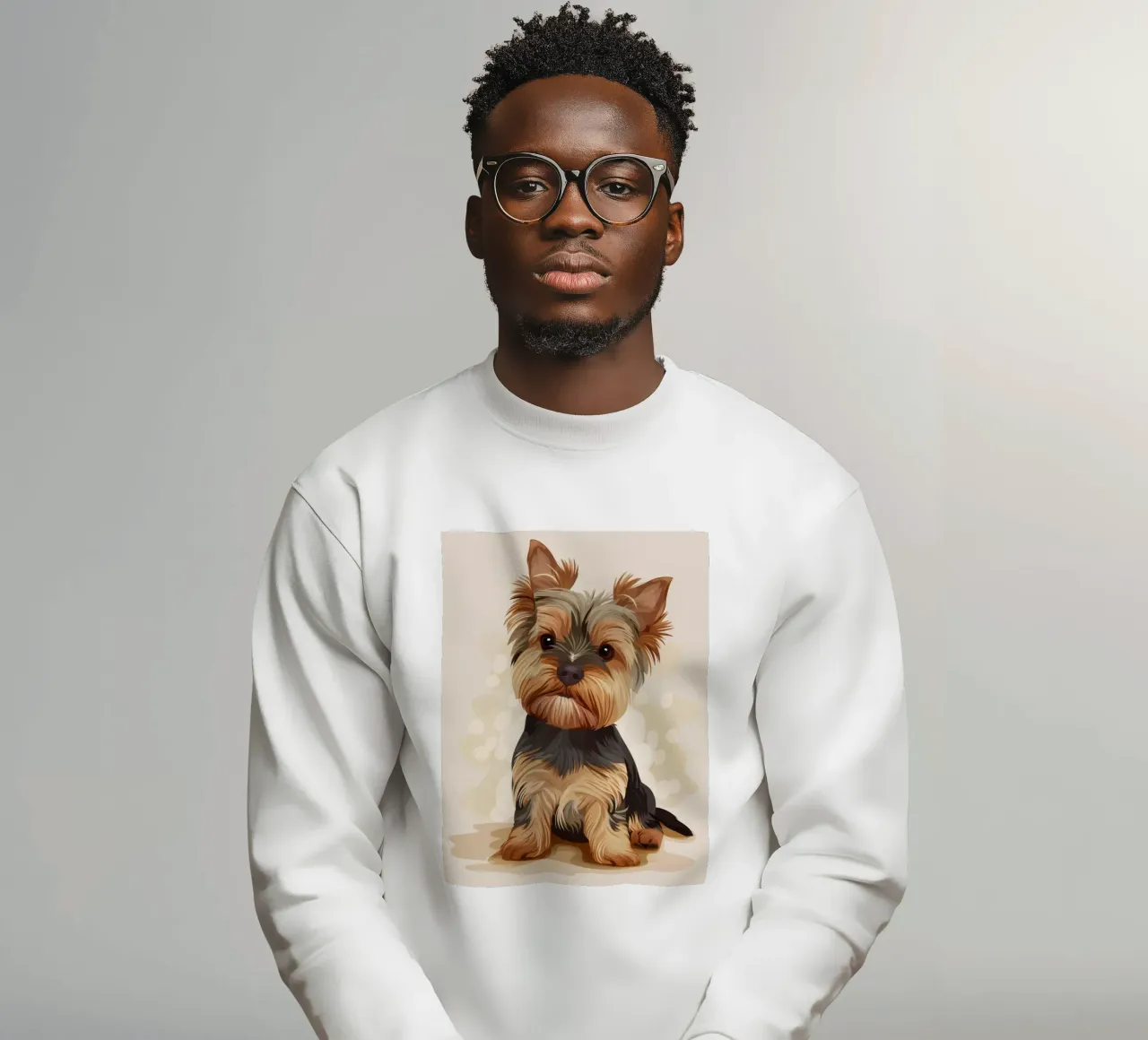 Niedlicher Yorkshire Terrier sitzt und schaut neugierig Sweatshirt von DesignDoodle