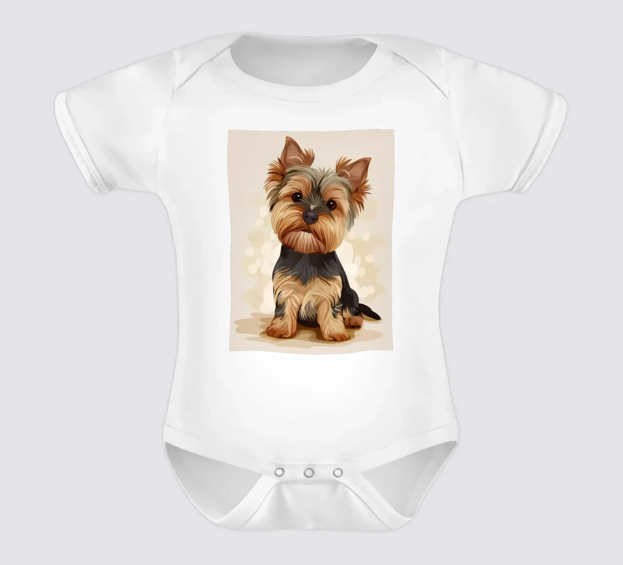Cute yorkshire terrier sitting and looking curiously short-sleeve baby romper by DesignDoodle
