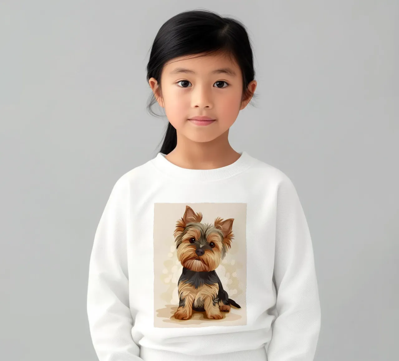 Cute yorkshire terrier sitting and looking curiously kids sweatshirt by DesignDoodle