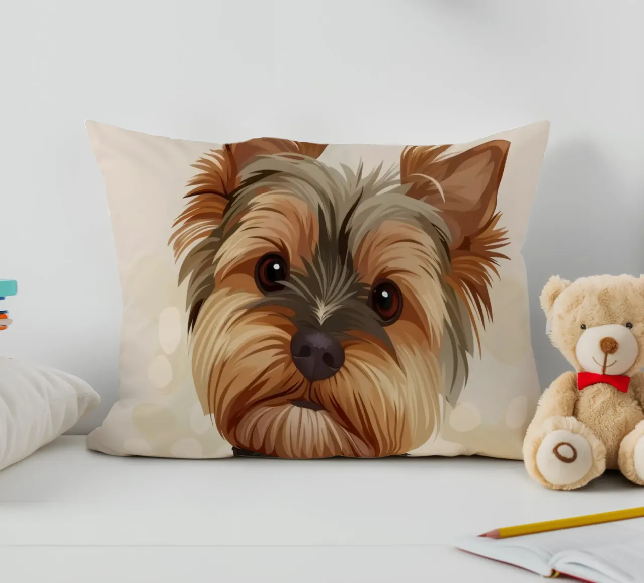 Carino lo yorkshire terrier che sta seduto e guarda con curiosità cuscino da DesignDoodle