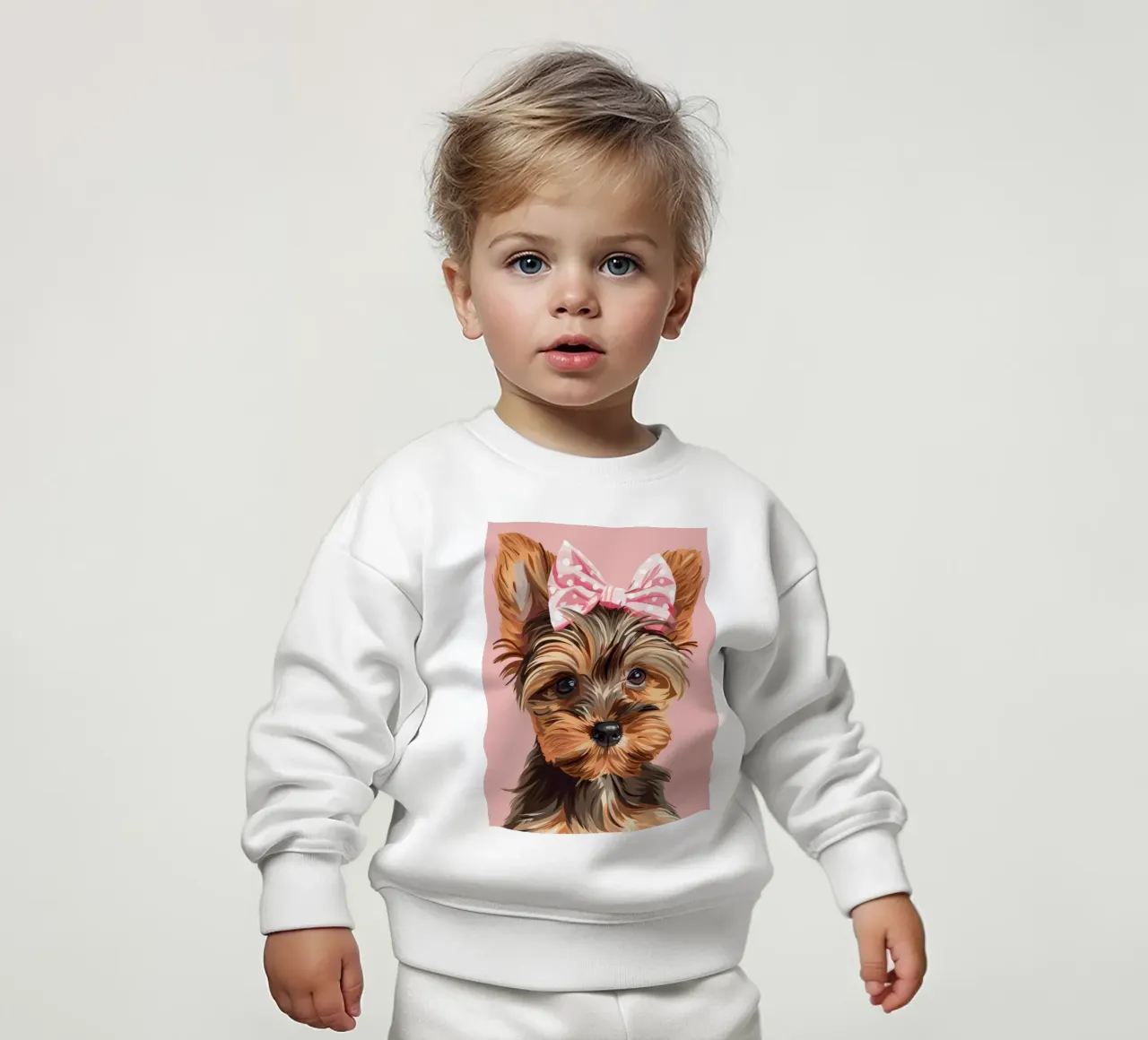 Mignon yorkshire terrier avec un nœud rose sur un fond uni sweat pour bébé de DesignDoodle
