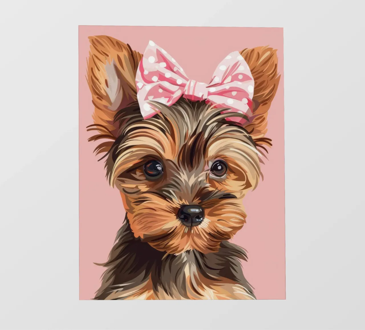 Mignon yorkshire terrier avec un nœud rose sur un fond uni papier peint photo de DesignDoodle