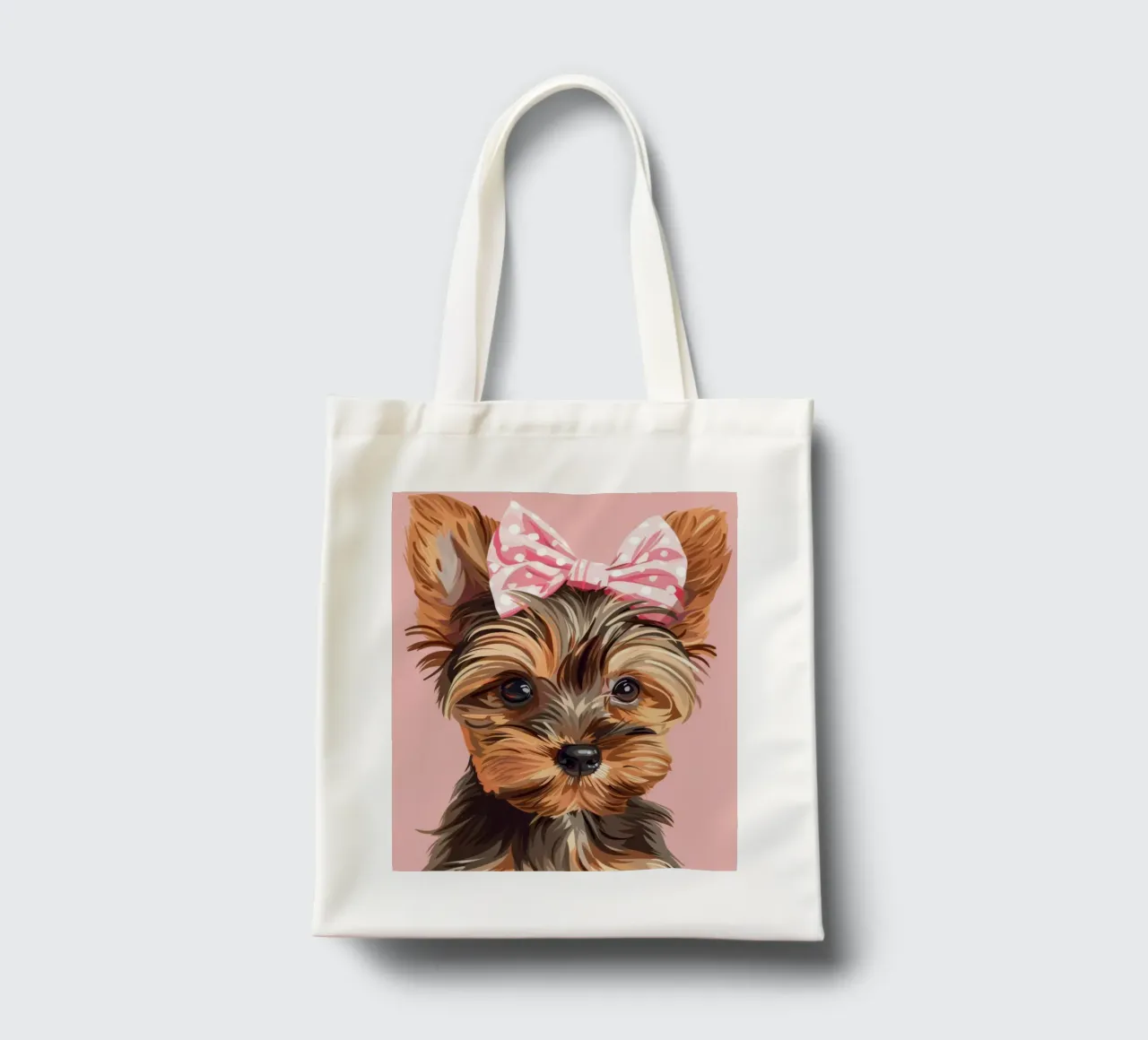 Carino yorkshire terrier con un fiocco rosa su uno sfondo semplice borsa in juta da DesignDoodle