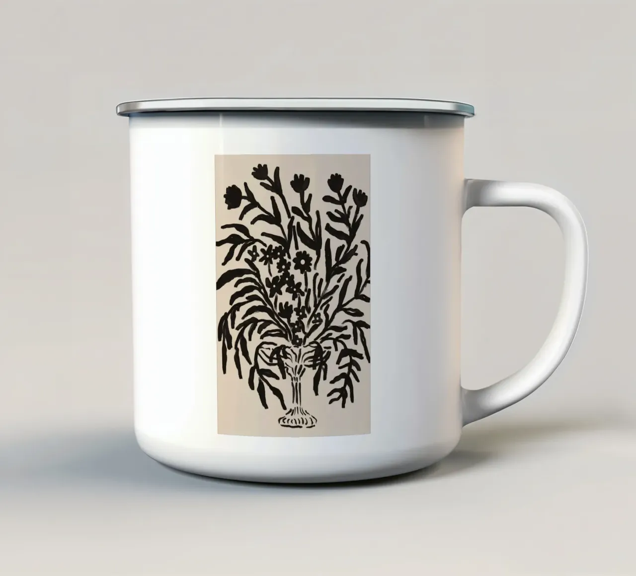 Abstract zwart botanisch arrangement kunst emaille mok van Melloi Art Print