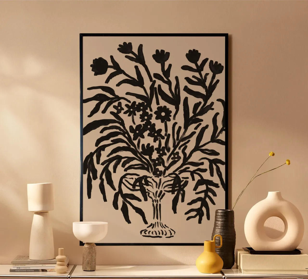 Abstract zwart botanisch arrangement kunst poster van Melloi Art Print